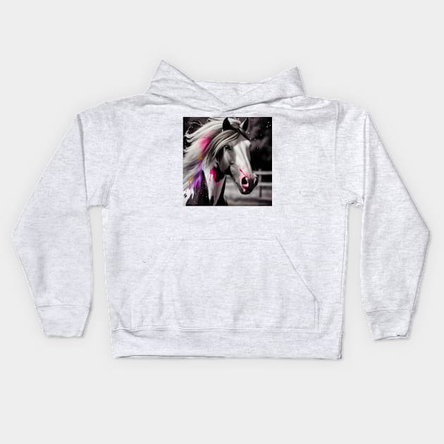 Majestic Mane Color Splash, Equestrian Fashion, Horse Breeds Kids Hoodie by Unboxed Mind of J.A.Y LLC 